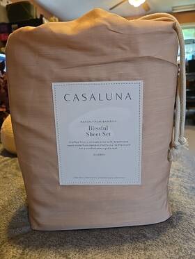 91900167 Casaluna Queen 400 Thread Count Rayon From Bamboo Sheet Set Light Adobe Clay New
