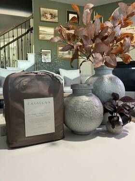 91900188 Casaluna Queen 400 Thread Count Percale Sheet Set Fig Brown - New