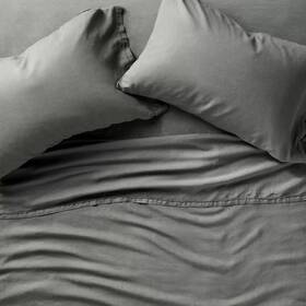 91900227 Casaluna Queen 100% Linen Sheet Set Dark Gray -