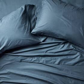 91900277 Casaluna Queen 400 Thread Count Percale Sheet Set Dark Mineral Blue -