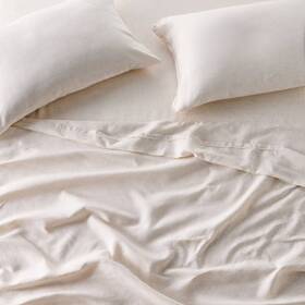 91900293 Casaluna California King 100% Linen Sheet Set Adobe Clay Micro Stripe -