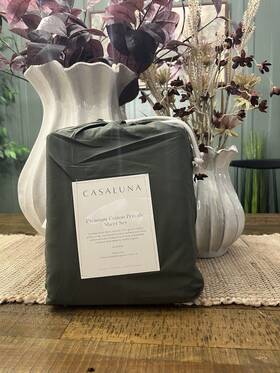 91900295 Casaluna Queen 400 Thread Count Percale Sheet Set Olive Green - New