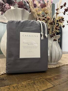91900319 Casaluna Full 600 Thread Count Sateen Sheet Set Dark Gray - New