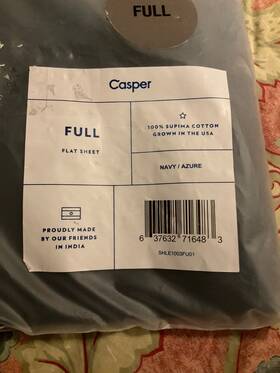 Casper 637632716483 New 100% Supima Cotton Navy/azure Flat Sheet - Full