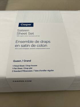 Sh000174 Casper Queen 4pc Sheet Set By Casper. White Sateen New. Never Opened