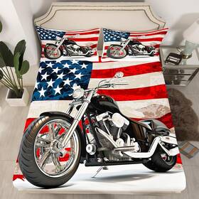 Cyjs2368yqq-cl Castle Fairy Cool Motorcycle Fitted Sheetamerican Flag Classic Motorbike Extr