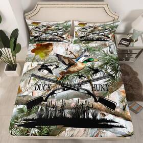 Zzrs5443zmd-cl Castle Fairy Ustwin Hunt Ducks Fitted Sheet Twin Size Camo Jungle Tree Branches Bedding Set Wild
