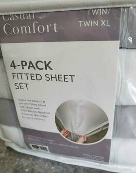 Casual Comfort 196901146401 Twin/ Twin Xl4-pk Fitted Sheets For Bed White And Gray New