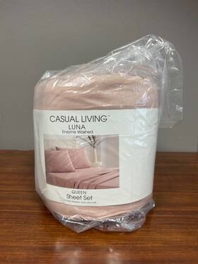 Casual Living 008889335145 Luna Enzyme Washed Dusty Pink Queen Sheet Set