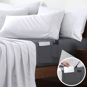916003-ft-gre-d Cathay Home Full Double-sided Organizer Pocket Fitted Smart Sheet - Double Brushed Ultra