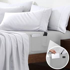 Cathay Home 916003-ft-ltg-t Twin Doublesided Organizer Pocket Fitted Smart Sheet Double Brushed Ultra Soft Inch