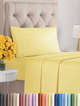 Cgk Unlimited 060623443450 Twin Xl 3 Pc Bed Sheet Set Soft Breathable Yellow Oeko-tex Certified