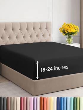 Cgk Unlimited 060623444839 Black Full Fitted Sheet Extra Deep 18-24 Inch Hotel Luxury Wrinkle Free Cgk Unlimited 060623444839 Black Full Fitted Sheet Extra Deep 18-24 Inch Hotel Luxury Wrinkle Free