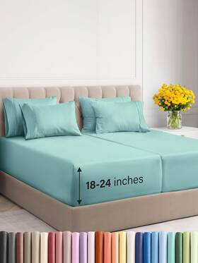 Cgk Unlimited 060623448325 Extra Deep Split King Sheet Set - 7 Piece Breathable And Cooling Sheets Hot