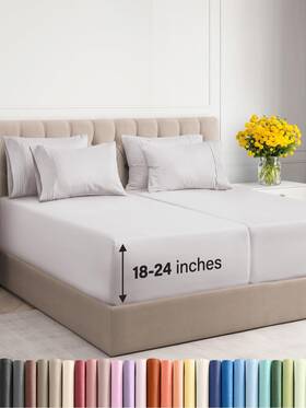 Cgk Unlimited 061018751105 Extra Deep Split King Sheet Set - 7 Piece Breathable And Cooling Sheets Hotel