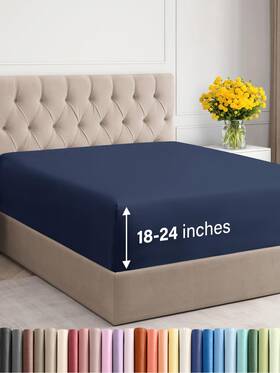 21inchfittedfullnavyblue Cgk Unlimited Extra Deep Full Fitted Sheet - Hotel Luxury Single Only Easily