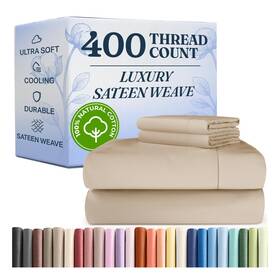 4pc400tccalkingcream Cgk Unlimited 400 Thread Count Cotton Sheet Set - Cal King Size 100% Sheets Easily