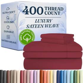 4pc400tcsplitkingburgundy Cgk Unlimited 400 Thread Count Cotton Sheet Set - Split King Size 100% Sheets Easi