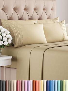6pccalkingbeigesheets Cgk Unlimited Cal King 6 Piece Sheet Set - Comfy Breathable And Cooling Hotel Luxury Bedding