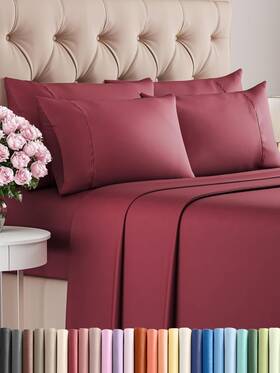 6pcfullburgundysheets Cgk Unlimited Full Sheets Set Of 6-1 Flat And 1 Fitted 4 Pillowcases Deep Pockets - Burgundy
