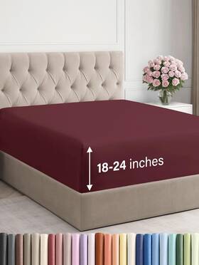 B07qbcqvxd Cgk Unlimited Extra Deep Cal King Fitted Sheet - Hotel Luxury 18-24 Inch Burgundy