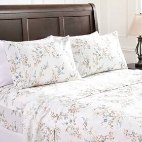 Chanasya 840195709254 Premium Traditional Floral Printed Elegant Patterned Queen Bed Sheet Set 4-pi