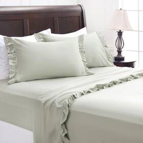 91983875 Chanasya Ruffle Microfiber Sheet Set - 4-piece Sage Full Size