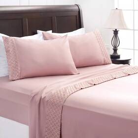 91983917 Chanasya Clipped Tufted Textured Boho Microfiber Sheet Set - 4-piece Mauve