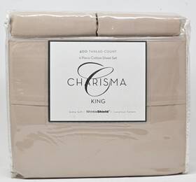 Charisma 191691000056 Cotton 400 Thread Count 6-piece King Sheet Set Tan Pumice Stone