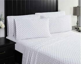 Charisma 840125908498 Microfiber Queen Size 6 Piece Sheets White With Black Dot