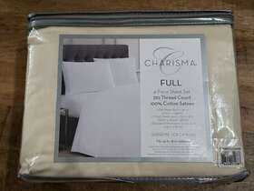 Ss1880amfu-4700 Charisma 310 Thread Count Solid Beige Cotton Sateen Full Sheet Set Almond Milk