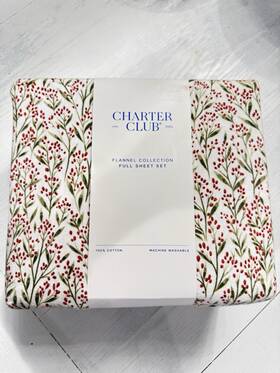 100173022 Charter Club Flannel Collection Full Sheet Set Winterberry 100% Cotton Floral