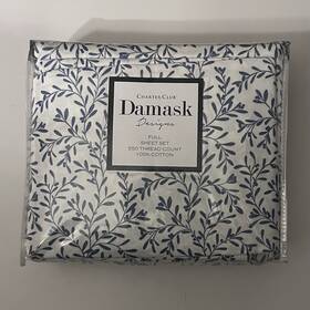 Charter Club 194145716817 Damask Designs 550 Tc Printed Cotton 4-pc Full Sheet Set Vines Blue