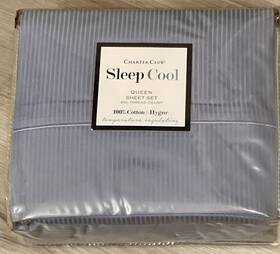 546548 Charter Club Cool Sleep Hygrow 100% Cotton Queen Sized Blue Sheet Set