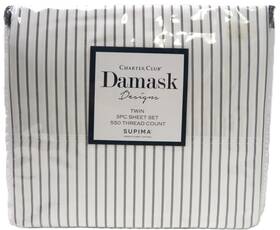 Charter Club 636189855546 Damask Designs Pin Stripe Grey Twin Sheet Set 550 Count Cotton