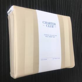 Charter Club 706258050582 New Taupe Stripe Damask Collection 550tc 100% Cotton Full Sheet Set