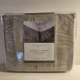 Charter Club 726895947076 Beige Damask Stripe 400 Tc 100% Pima Cotton Twin Size Bed Skirt New