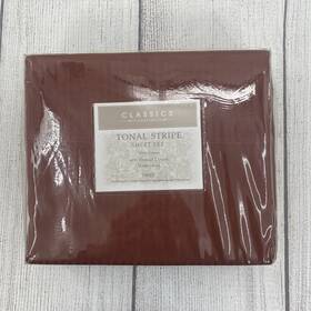 Charter Club 732995629422 Sheet Set Twin Rust Tonal Stripe 400 Tc 100% Cotton Dobby Sateen