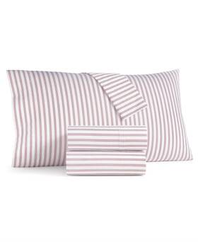 Charter Club 733003938864 New Damask Designs White/red Striped Cotton 4-pc. Full Sheet Set