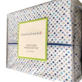 Charter Club 766370464919 Brand New 100% Cotton Queen Sheet Set - Blue Dot Print On White Charter Club 766370464919 Brand New 100% Cotton Queen Sheet Set - Blue Dot Print On White