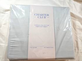 Charter Club 766390838431 King Flat Sheet Damask 550 Thread Count Solid Light Blue
