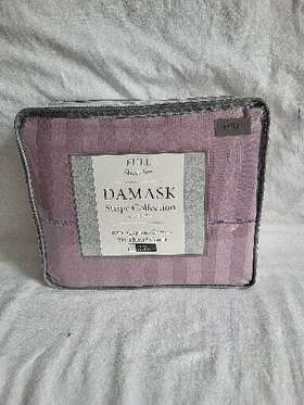 Charter Club 817491013903 Wamsutta Damask Stripe 500 Thread Count Full Sheet Set Purple Egyptian Cotton