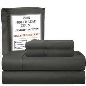 Chateau Home Collection 840373305834 100% Cotton Sheets King Size Set With Fitted Sheet And 04 Charcoal