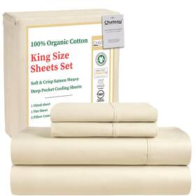 Ch4pcorgcotkgss Chateau Home Collection 100% Organic Cotton King Size Sheets Set - Luxury Sateen Weave 300 Tc 4 Piece