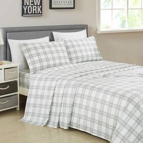 Chezmoi Collection 691167057824 3-piece Lodge Plaid Sheet Set Twin Size - Gray White