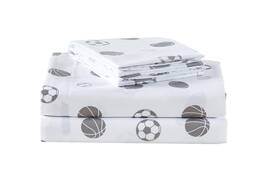 Chezmoi Collection 840079129772 4-piece /teens Sports Sheet Set - Soft Microfiber White Gray Baseball Basketb