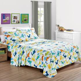 Chezmoi Collection 840079147394 4-piece /teens Dinosaur Full Size Sheet Set - Soft Microfiber Baby Blue Multi