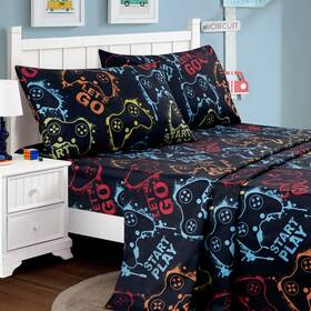 Chezmoi Collection 840079149589 4-piece Kids/teens Gamer Sheet Set - Soft Microfiber Multi-color Video Games Chezmoi Collection 840079149589 4-piece Kids/teens Gamer Sheet Set - Soft Microfiber Multi-color Video Games