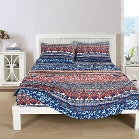 Chezmoi Collection 840079155214 Shore 4-piece Boho Stripe Bed Sheet Set - Medallion Floral Navy Blue Orange R