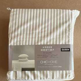 Bss37800 Chichome Brooke Queen 4 Piece Sheet Set Striped Polyester White Beige